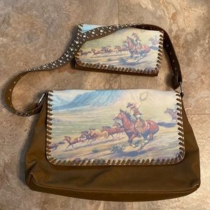 Blazin Roxx vintage cowboy shoulder purse w/ matching wallet & checkbook cover